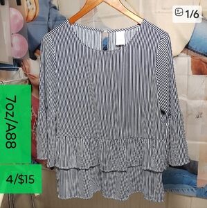 Navy Striped Tiered Blouse